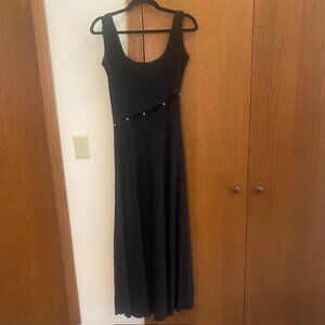 N.S. Talia Couture Long Black Sleeveless Tank Dress Rhinestones Cutouts Size M
